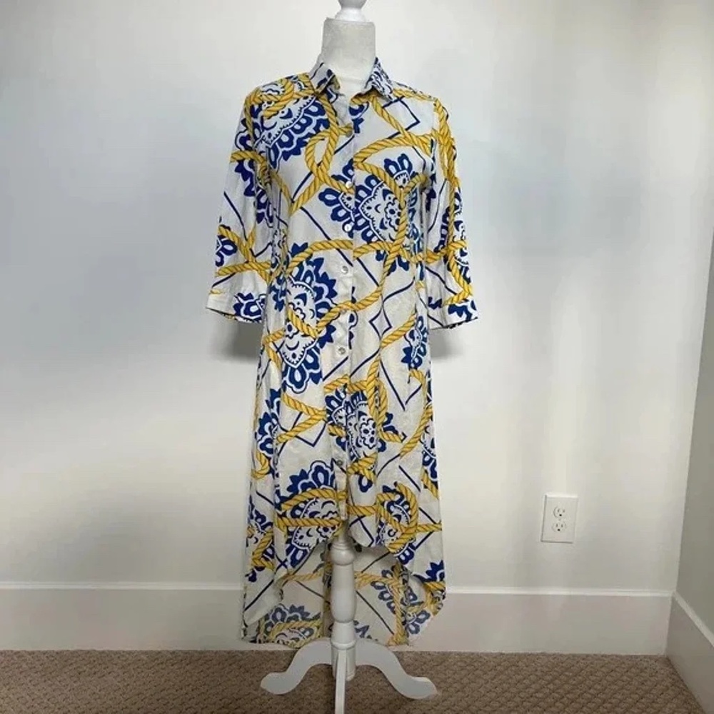 Everlily High-Low Dress Button Down 3/4 Sleeve Nautical Linen NEW